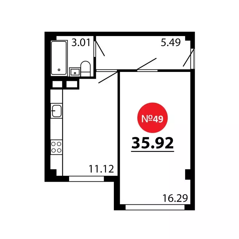 1-комнатная квартира: Симферопольский район, село Перово (35.92 м) - Фото 1