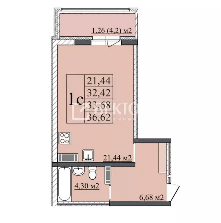 Квартира-студия: Ярославль, Старая Костромская улица, 6 (33.68 м) - Фото 1