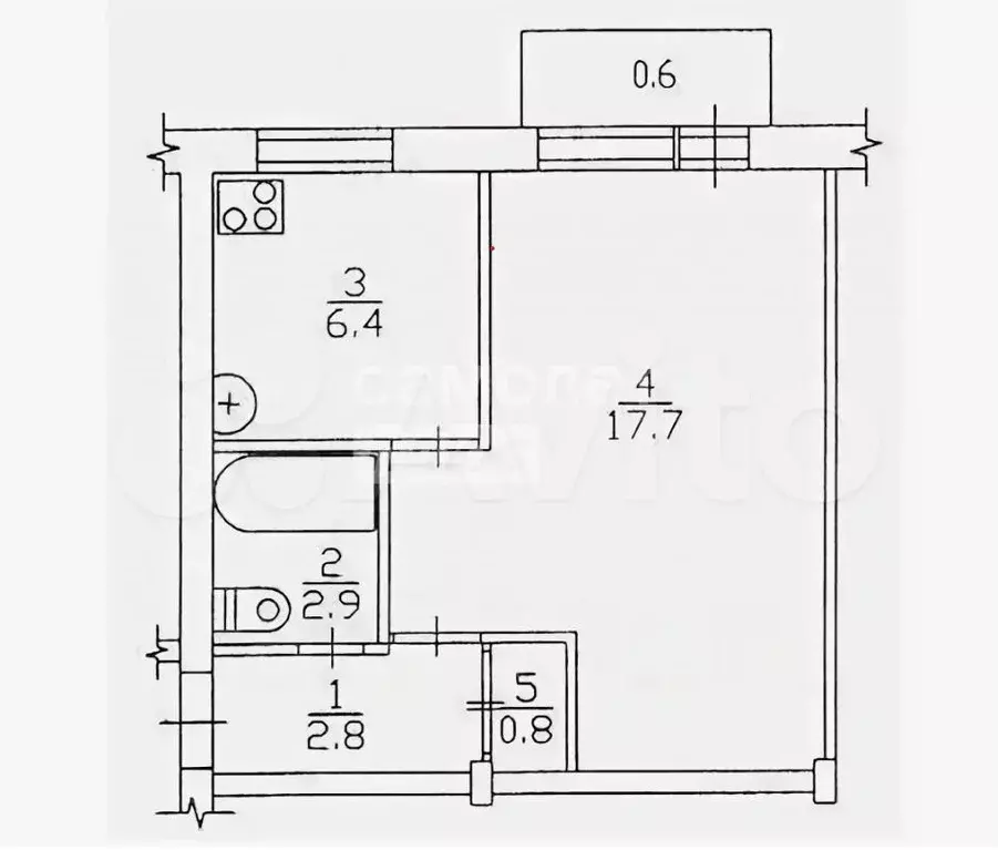 1-к. квартира, 33,5 м, 5/5 эт. - Фото 0