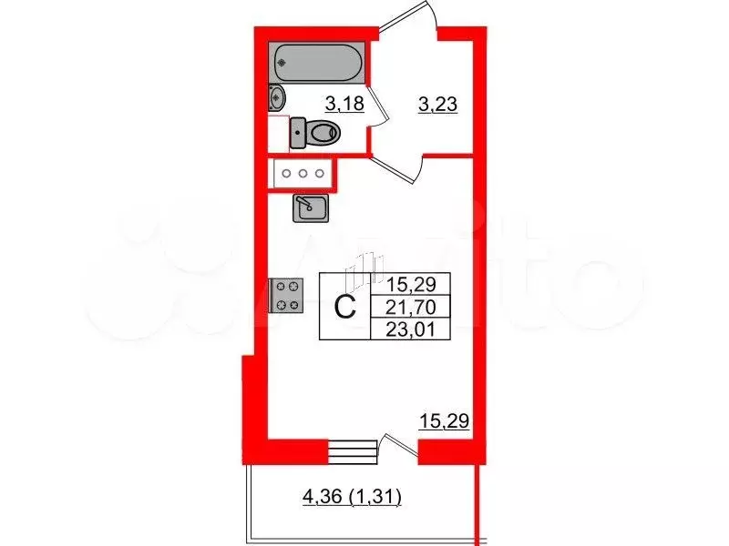 Квартира-студия, 23 м, 16/24 эт. - Фото 0