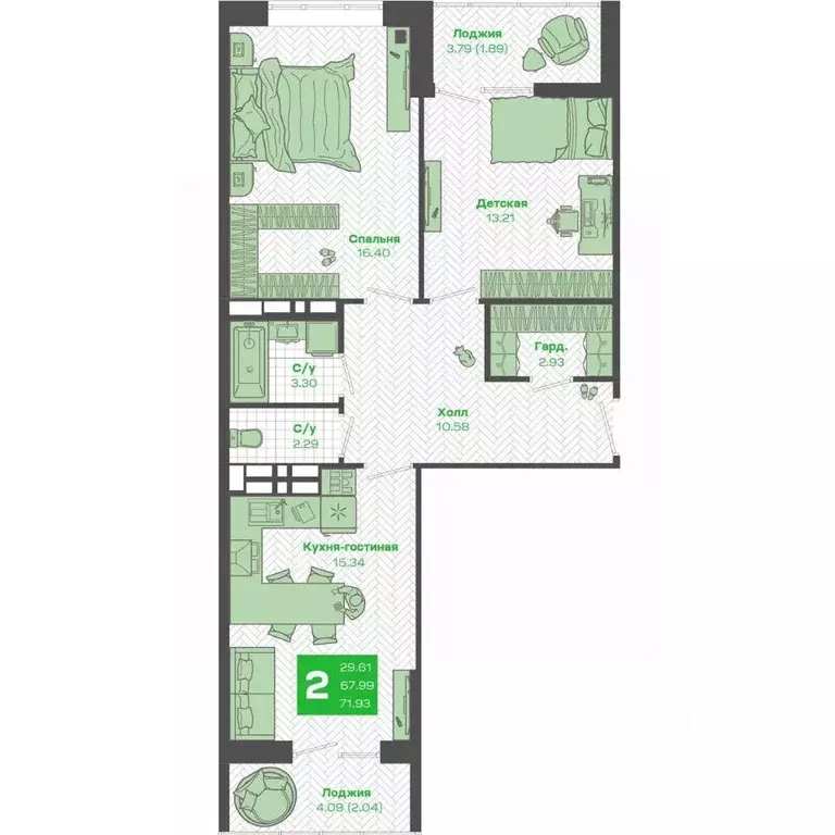 2-к кв. Приморский край, Владивосток Зеленый Бульвар 2 жилой комплекс ... - Фото 0