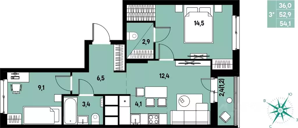 Студия Пермский край, д. Кондратово Мы жилой комплекс (54.1 м) - Фото 1