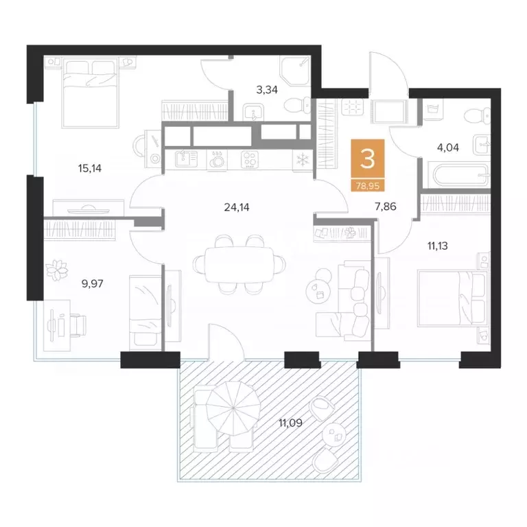 3-к кв. Курская область, Курск просп. Вячеслава Клыкова, 39Б (76.66 м) - Фото 2