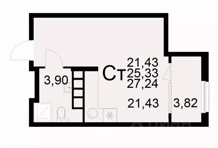 1-к кв. Рязанская область, Рязань ул. Бирюзова (27.24 м) - Фото 1