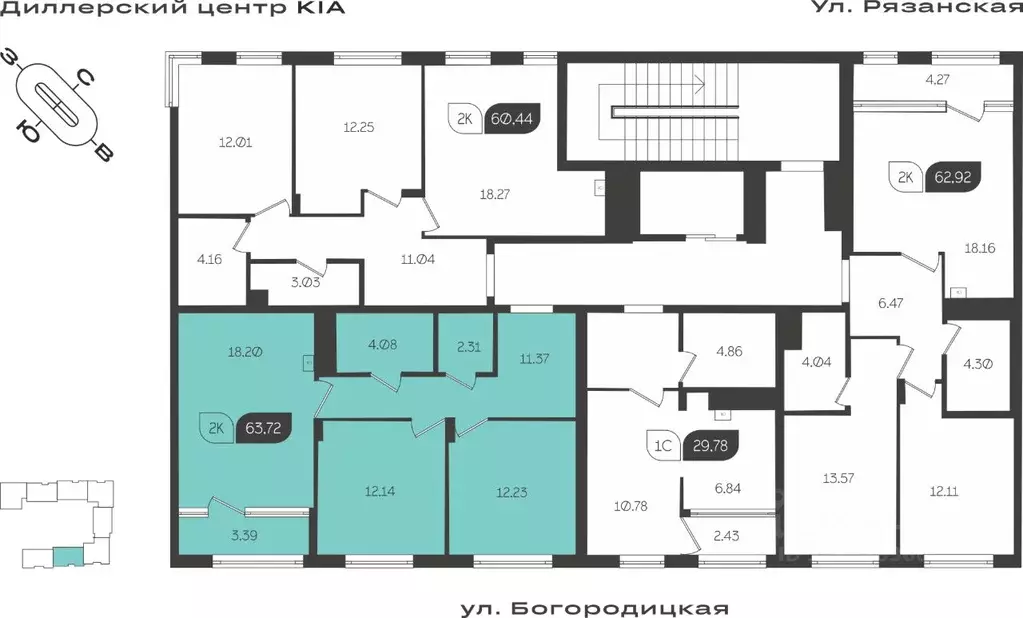 2-к кв. Тульская область, Тула ул. Богородицкая, 8В (63.72 м) - Фото 1