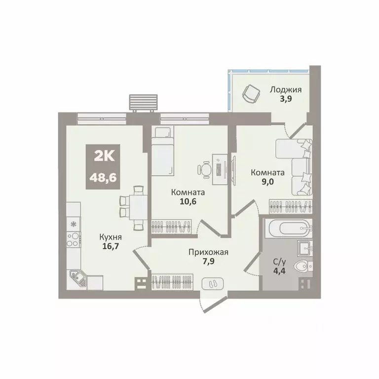 2-к кв. Курганская область, Курган Заозерный жилрайон, 12-й мкр, 2 ... - Фото 1