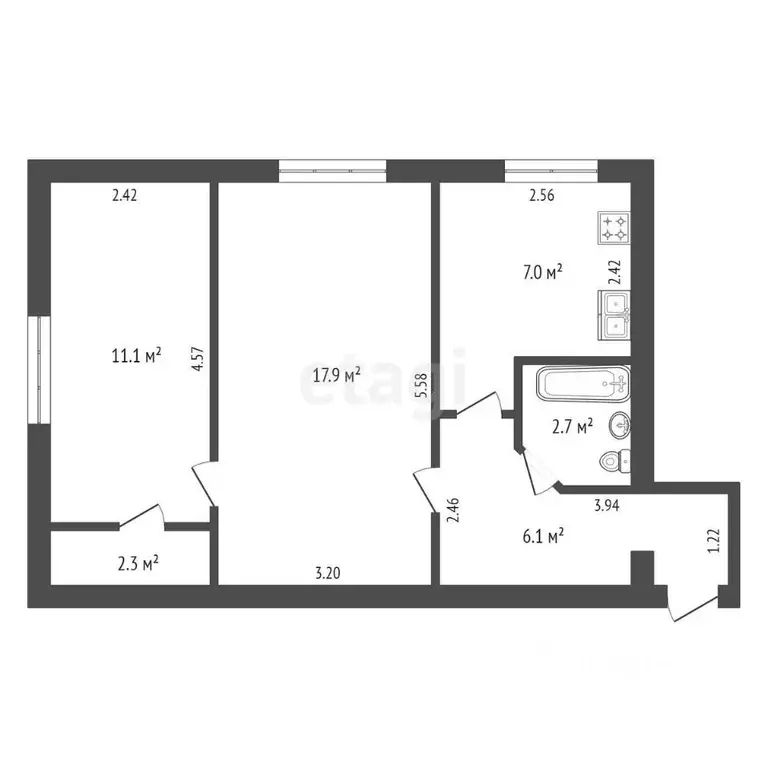 2-к кв. Крым, Сакский район, Новофедоровка пгт ул. Героев (47.4 м) - Фото 2