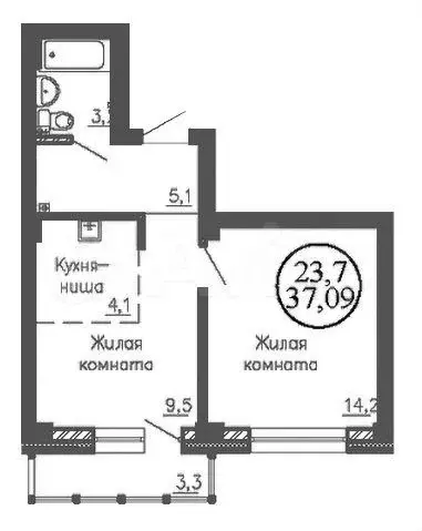 2-к. квартира, 37,1 м, 19/22 эт. - Фото 0