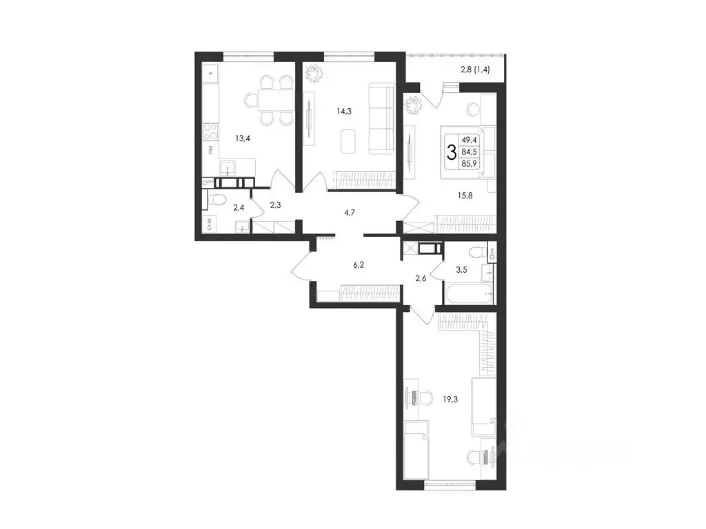 3-к кв. Воронежская область, Воронеж Первое Мая мкр, Май жилой ... - Фото 1