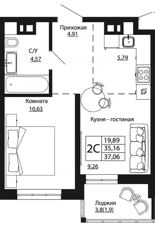 2-к кв. Ростовская область, Ростов-на-Дону ул. Текучева, 370/2 (36.59 ... - Фото 0