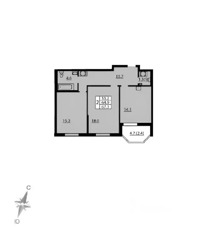 2-к кв. Санкт-Петербург ул. Дыбенко, 2 (67.0 м) - Фото 2