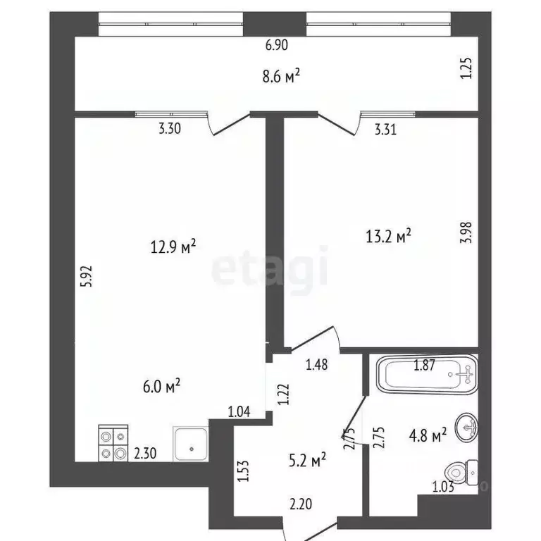 2-к кв. Тюменская область, Тюмень ул. Евгения Войнова, 7 (50.7 м) - Фото 0