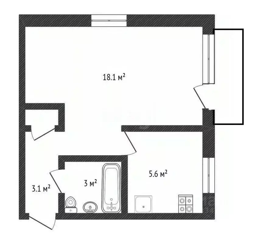 1-к кв. Нижегородская область, Балахна ул. Горького, 37 (30.9 м) - Фото 1