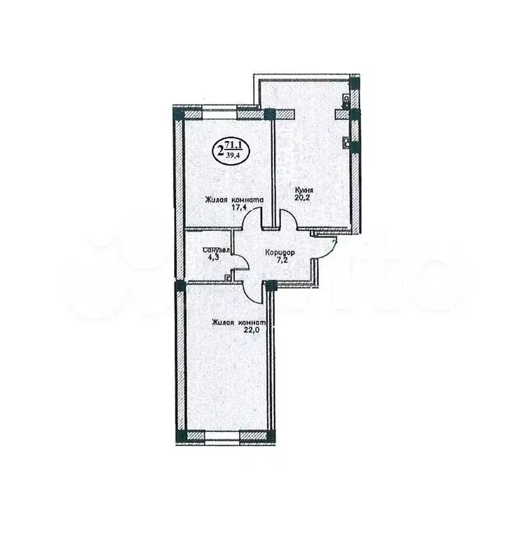 2-к. квартира, 69,7 м, 4/4 эт. - Фото 1