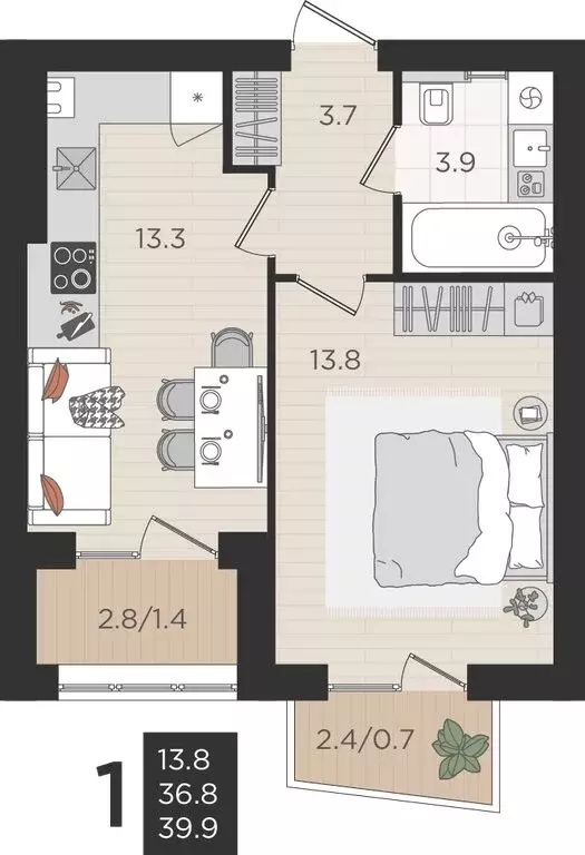1-комнатная квартира: Калининградская область, Гурьевский ... - Фото 0