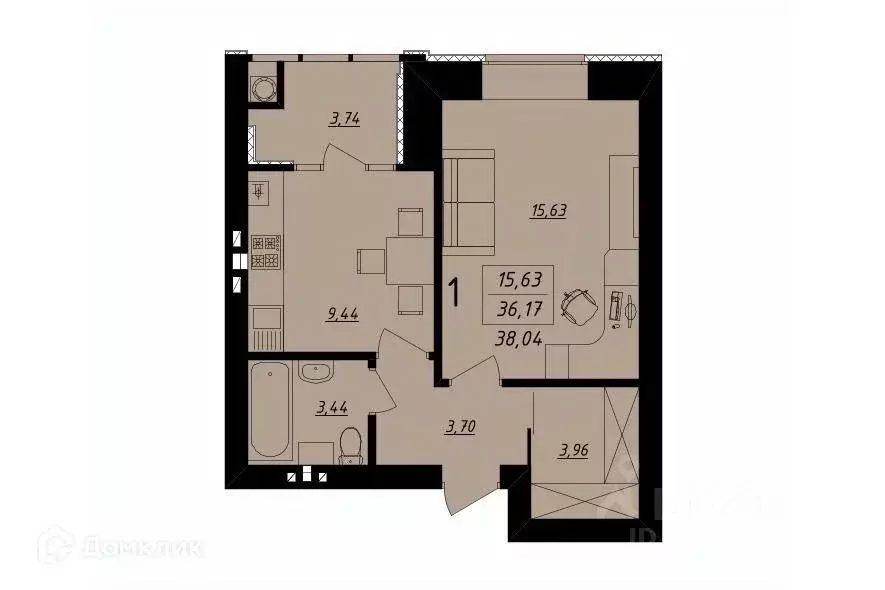 1-к кв. Рязанская область, Рязань Октябрьская ул., 4к1 (38.9 м) - Фото 0