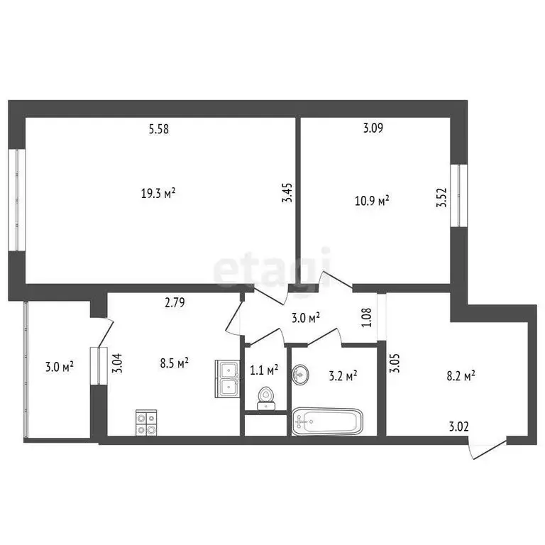 2-комнатная квартира: посёлок Стрельна, Львовская улица, 19к2 (54.2 м) - Фото 1