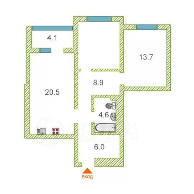 2-комнатная квартира: Ембаево, Бульварная улица, 7 (62 м) - Фото 0