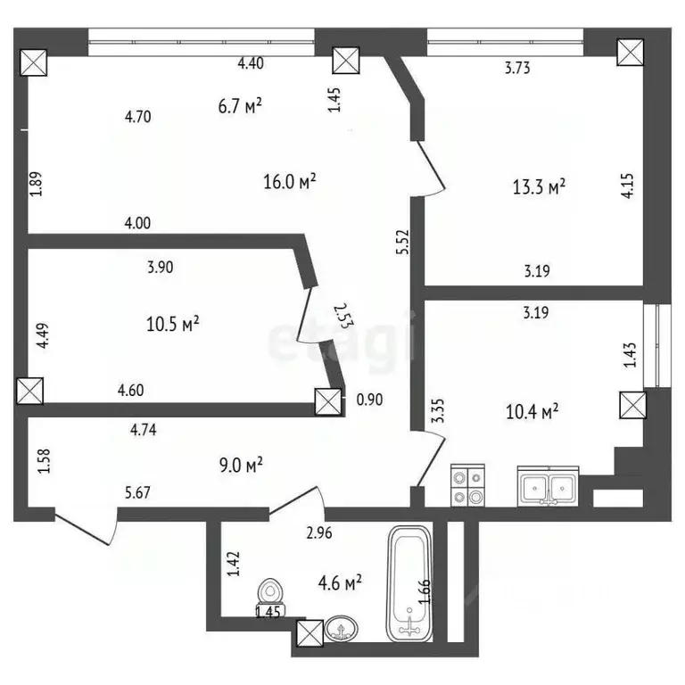 3-к кв. Крым, Симферополь ул. Балаклавская (70.0 м) - Фото 2