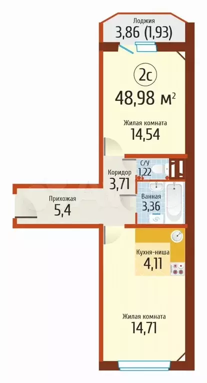 1-к. квартира, 49 м, 3/12 эт. - Фото 0