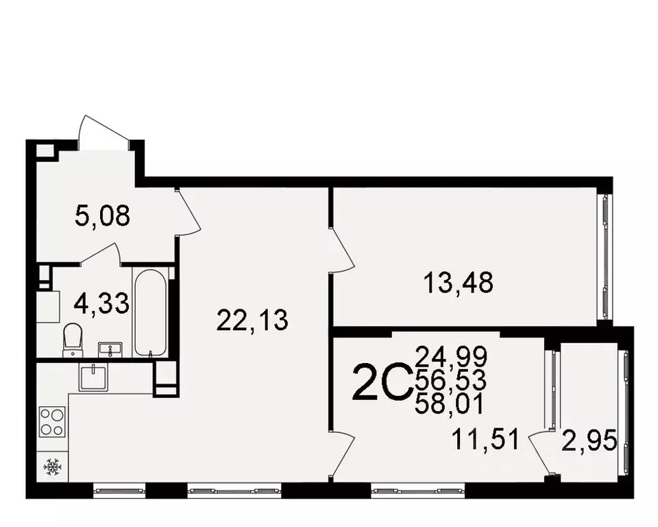 2-к кв. Тульская область, Тула  (56.53 м) - Фото 0