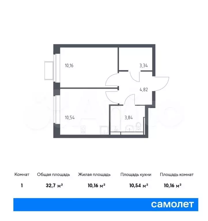 1-к. квартира, 32,7м, 17/17эт. - Фото 0