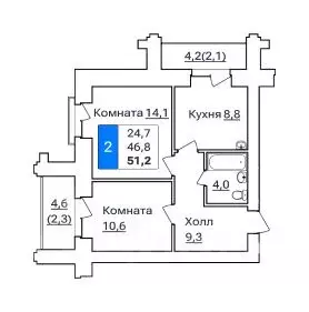 2-к кв. Амурская область, Благовещенск ул. Горького, 205 (51.2 м) - Фото 0