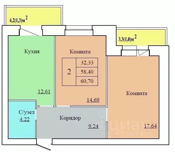 2-к кв. Ярославская область, Ярославль ул. Белинского, 17А (60.7 м) - Фото 0