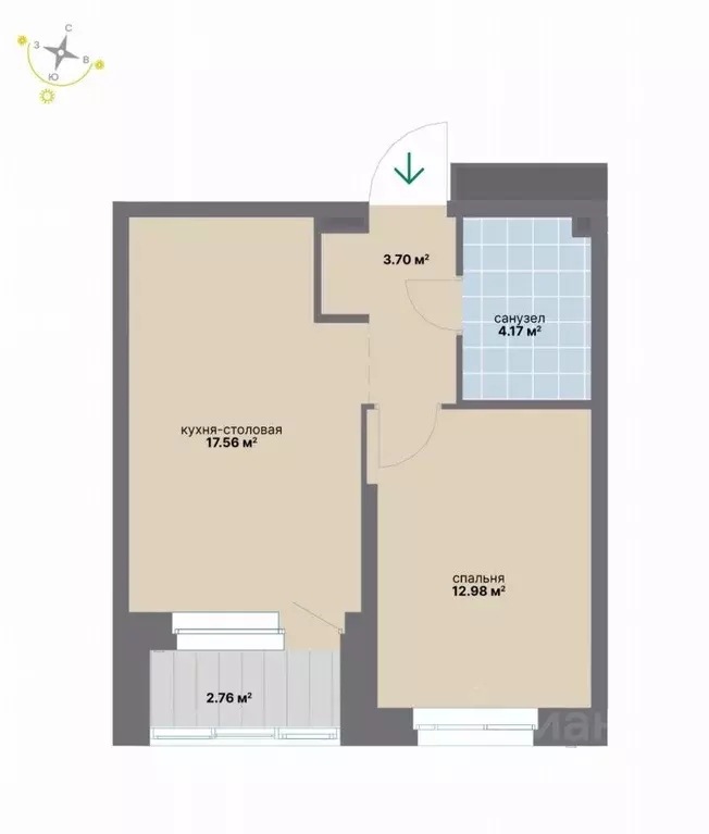 1-к кв. Свердловская область, Екатеринбург ул. Студенческая, 16 (41.17 ... - Фото 1