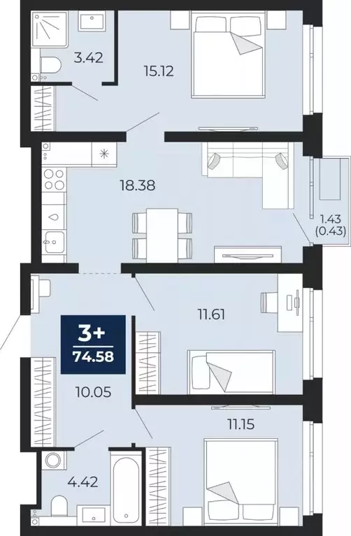 3-к кв. Тюменская область, Тюмень ул. Арктическая, 16 (74.15 м) - Фото 0