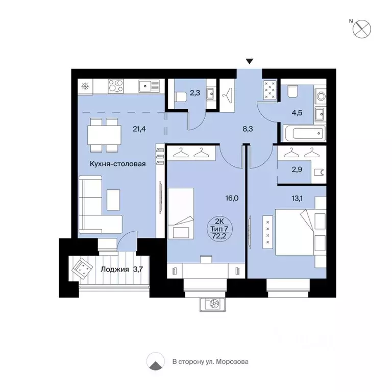 2-к кв. Коми, Сыктывкар Сысольское ш., 84 (72.2 м) - Фото 0