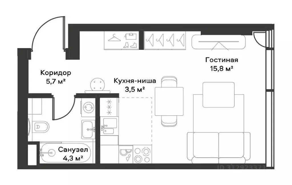 Студия Москва Ленинградский просп., вл8 (29.0 м) - Фото 1