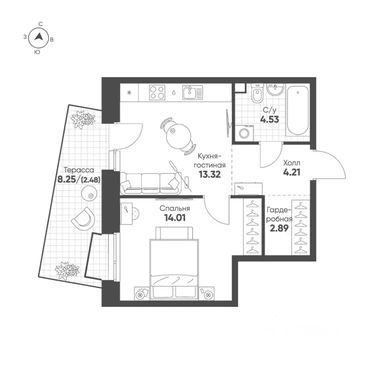 1-к кв. Татарстан, Казань Счастье в Казани жилой комплекс (41.4 м) - Фото 1