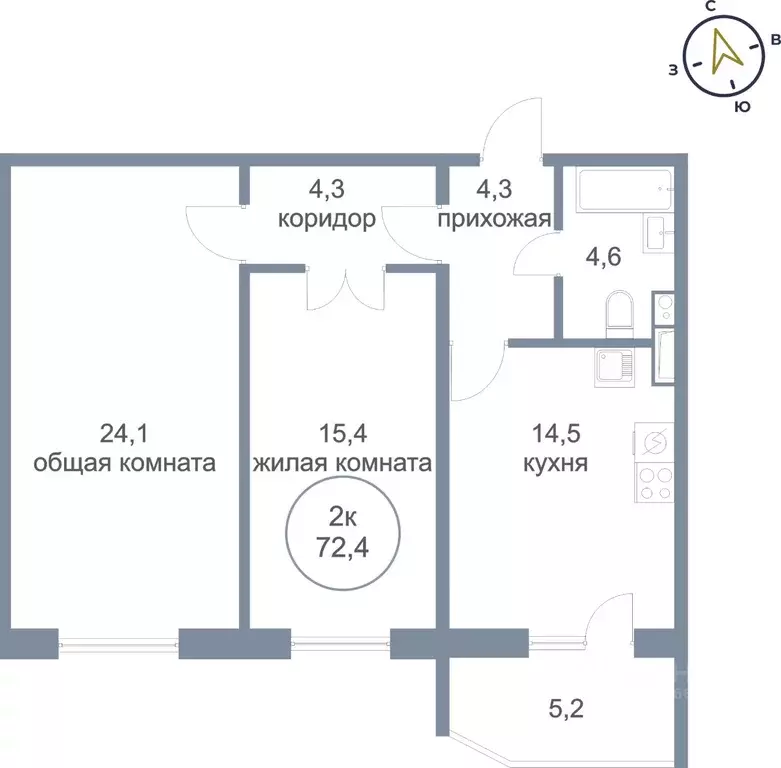 2-к кв. Ханты-Мансийский АО, Сургут тракт Югорский, 50/3 (72.4 м) - Фото 1