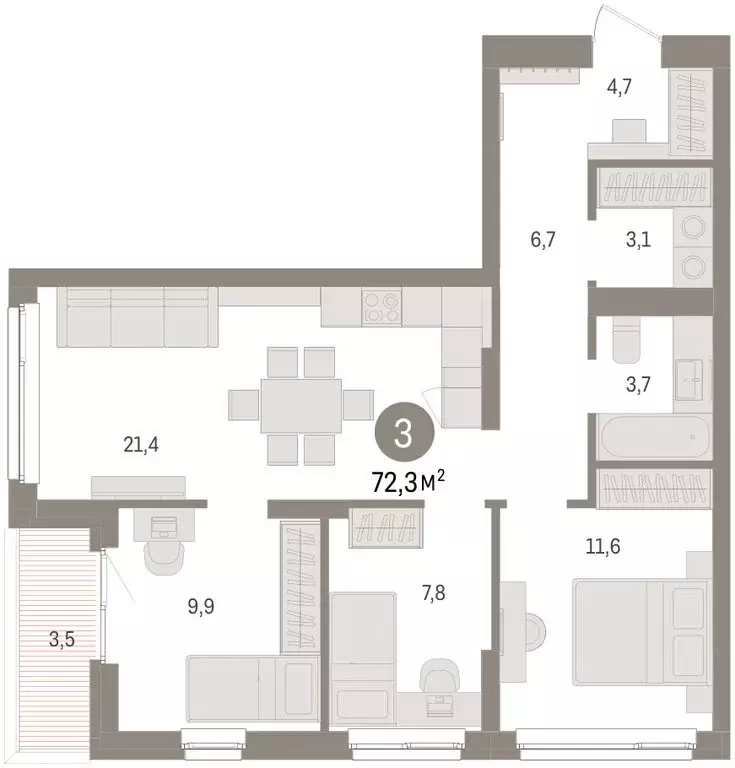 3-комнатная квартира: Челябинская область, Сосновский муниципальный ... - Фото 2