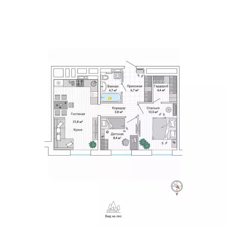 3-к кв. Приморский край, Владивосток Гринвуд жилой комплекс (62.3 м) - Фото 1