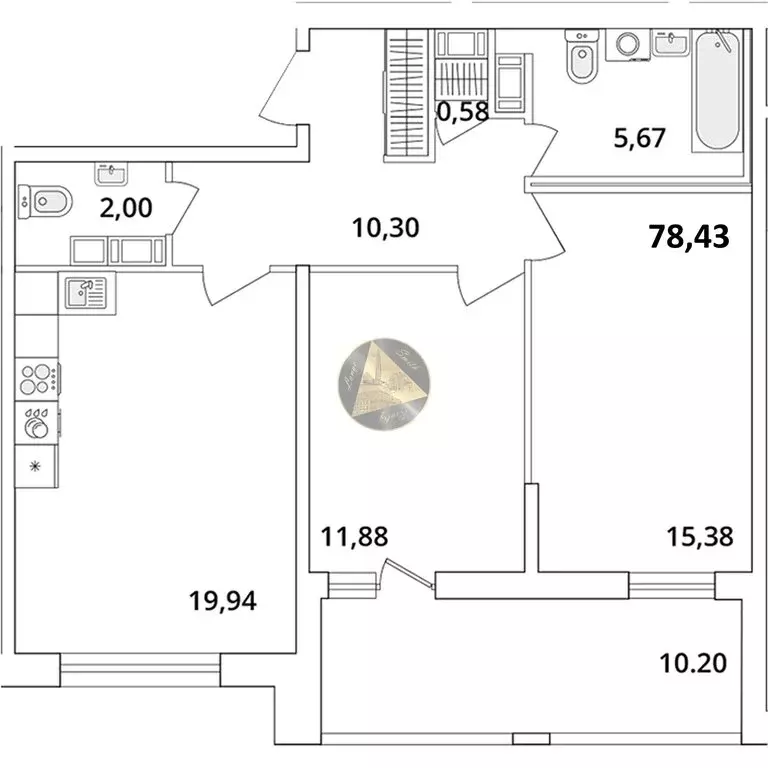 2-комнатная квартира: Санкт-Петербург, Кубинская улица, 82к3с1 (78.43 ... - Фото 1