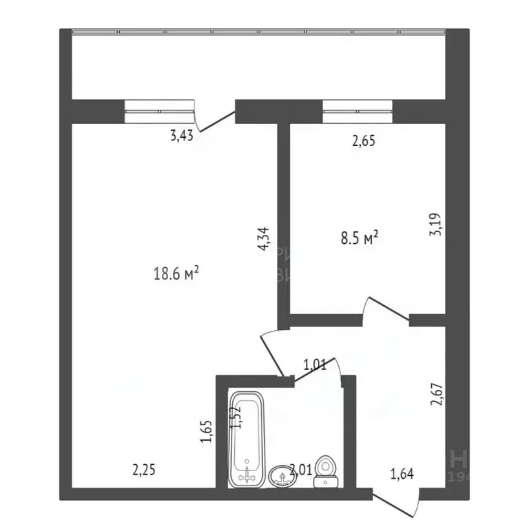 1-к кв. Тюменская область, Тюмень ул. Щербакова, 140 (34.7 м) - Фото 2