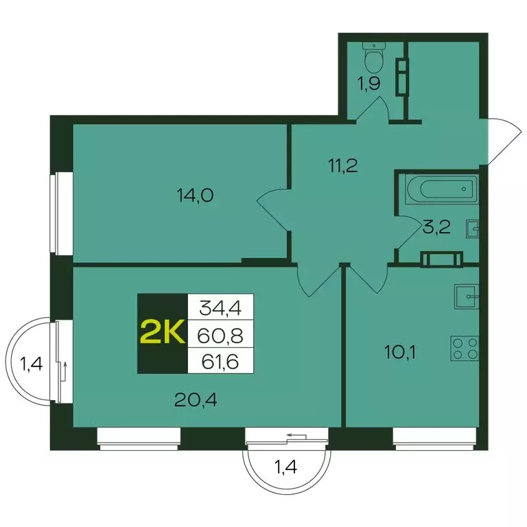 2-комнатная квартира: Чебоксары, Чебоксарский проспект, поз5.22 (61.5 ... - Фото 0