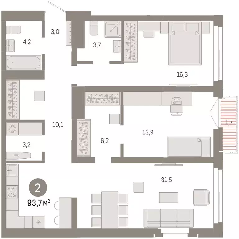 2-комнатная квартира: Новосибирск, Большевистская улица, 66 (93.73 м) - Фото 1