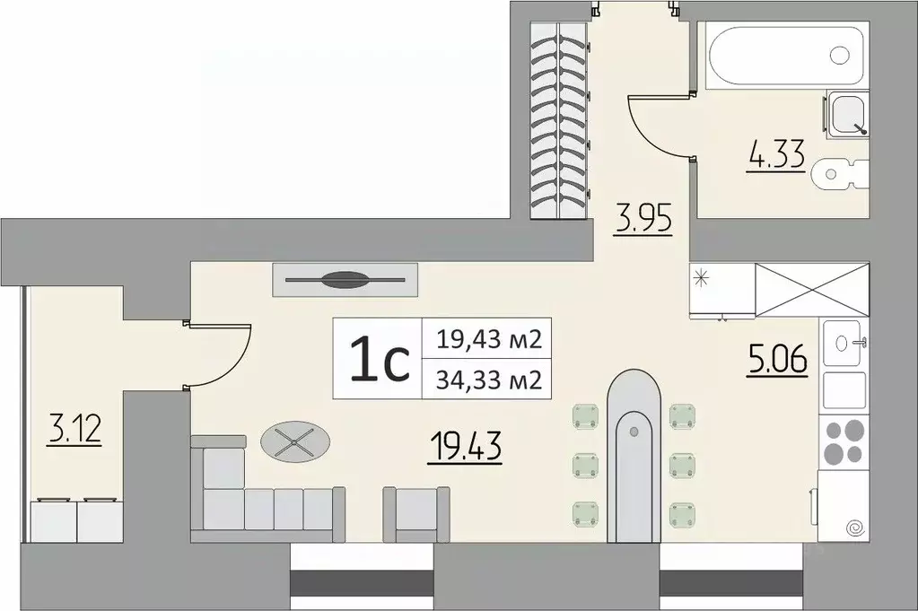 1-к кв. Оренбургская область, Оренбург ул. Поляничко, 6 (34.33 м) - Фото 1