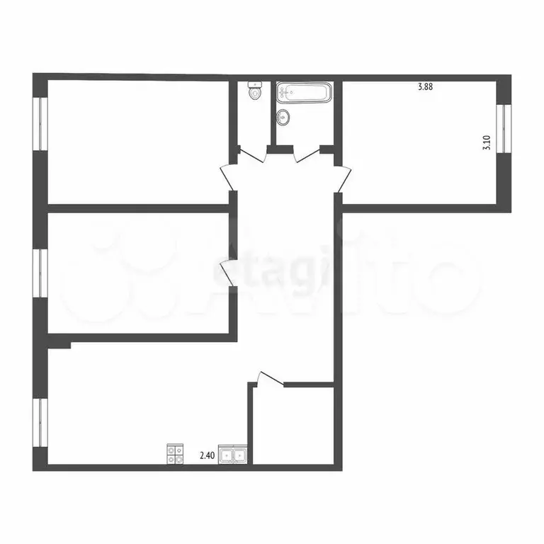 3-к. квартира, 71 м, 1/3 эт. - Фото 0