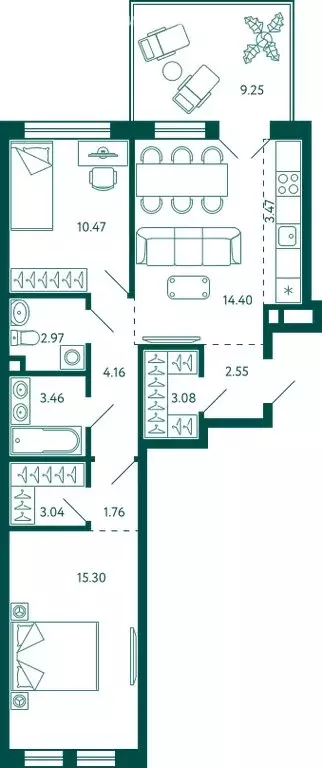 2-комнатная квартира: Уфа, жилой район Зелёная Роща, жилой комплекс ... - Фото 0