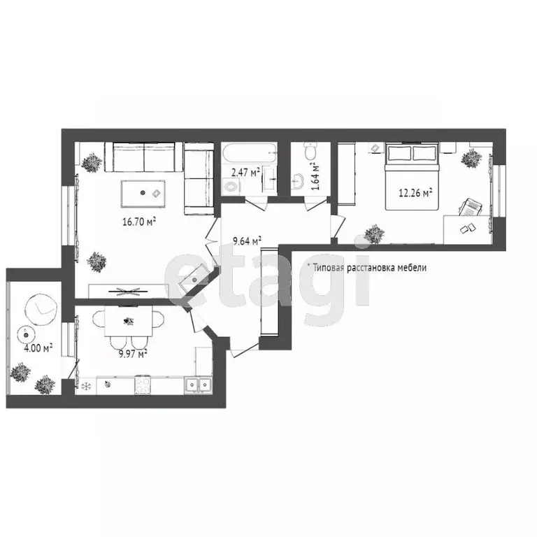 2-к кв. Тюменская область, Тюмень ул. Самарцева, 30 (52.6 м) - Фото 2