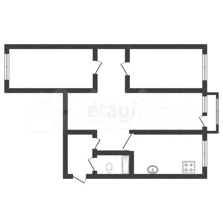 3-к. квартира, 58,9 м, 2/5 эт. - Фото 0