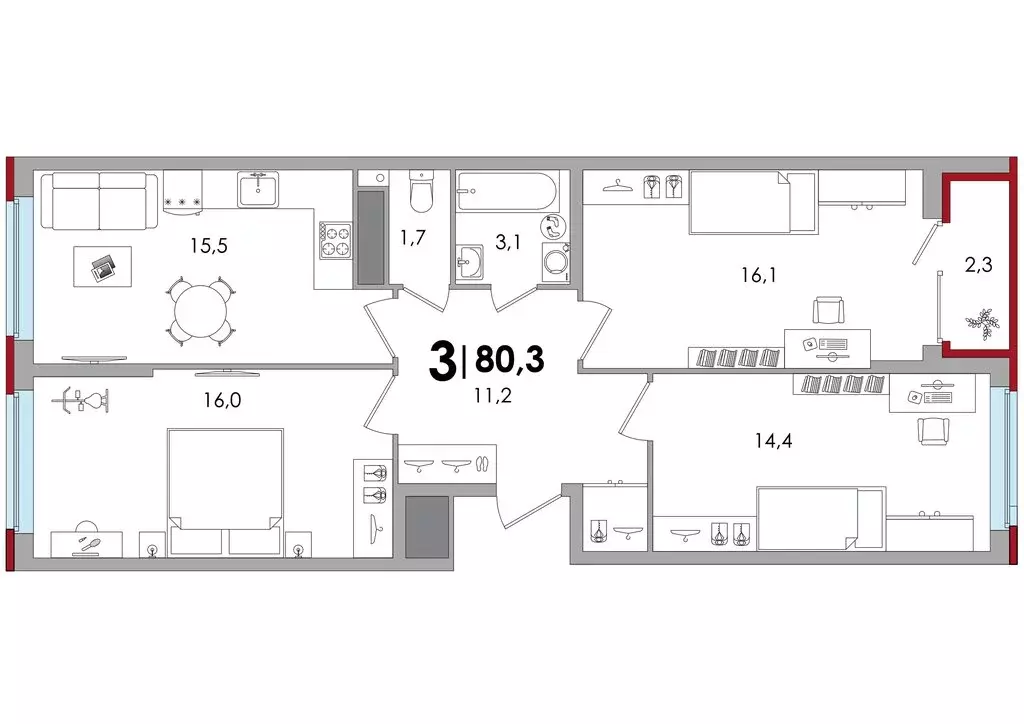 3-комнатная квартира: Тверь, улица С.Я. Лемешева, 6 (79.7 м) - Фото 1