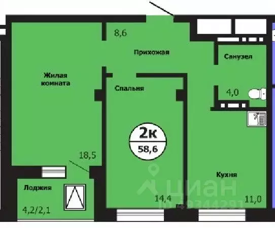 2-к кв. Красноярский край, Красноярск ул. Лесников, 51Б (58.5 м) - Фото 0