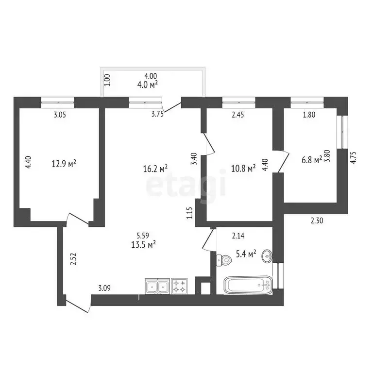 3-комнатная квартира: село Абрау-Дюрсо, Новая улица, 2 (66.8 м) - Фото 1