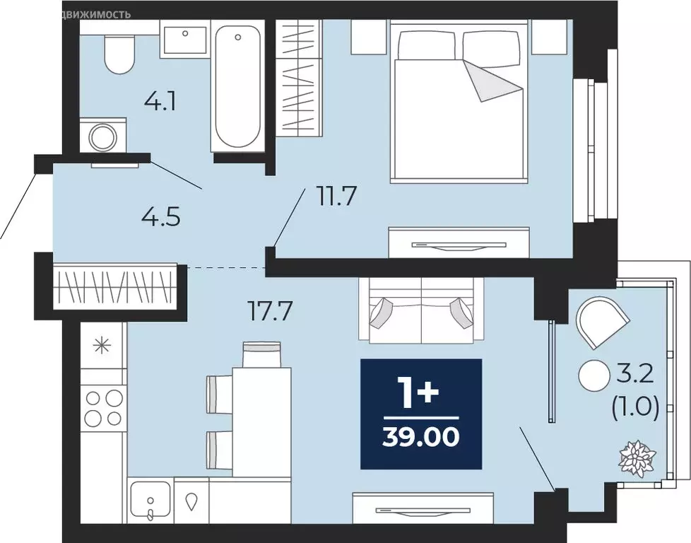 1-комнатная квартира: Тюмень, проезд Капитана Куликова, 5 (41.3 м) - Фото 1