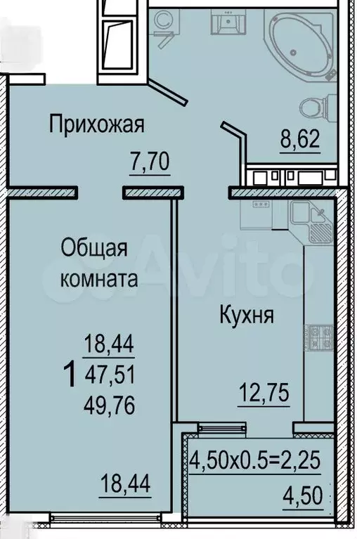 2-к. квартира, 52,1 м, 5/16 эт. - Фото 0